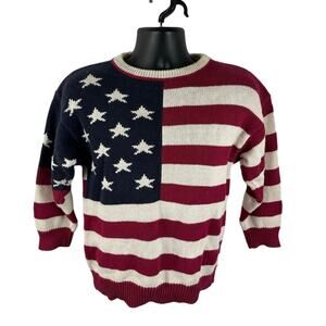 Vintage American Flag Knit Sweater The Limited Sz Small / Med Womens Cotton Knit